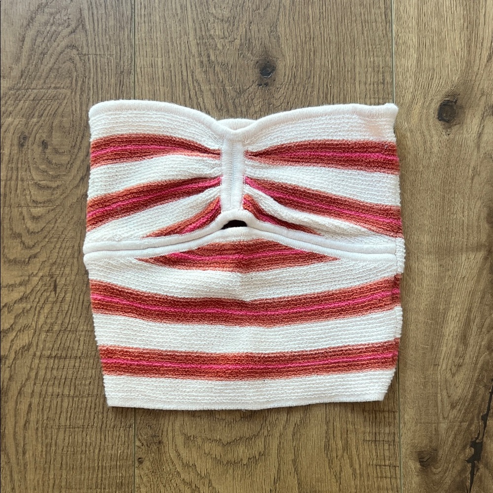 American Eagle Outfitters White Crop Tube Top with Pink and Red Stripes